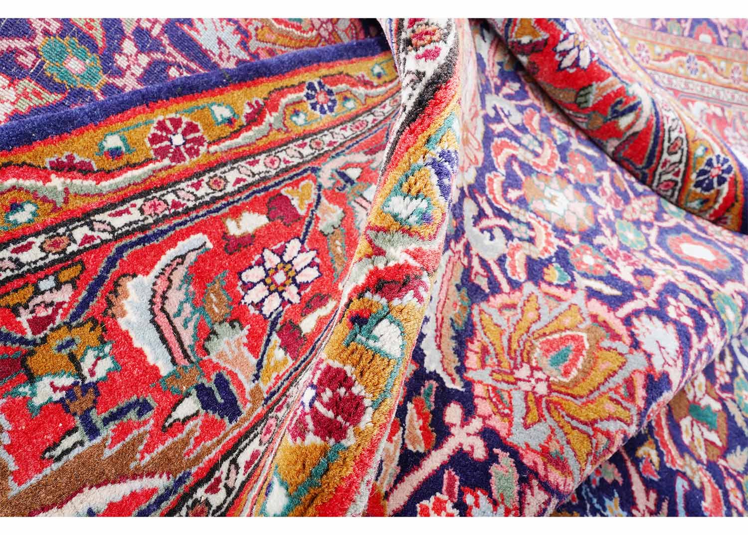 Anatolia Vintage Floral Rug Red & Blue 11x8 ft Wool & Cotton - Rugs Turkey
