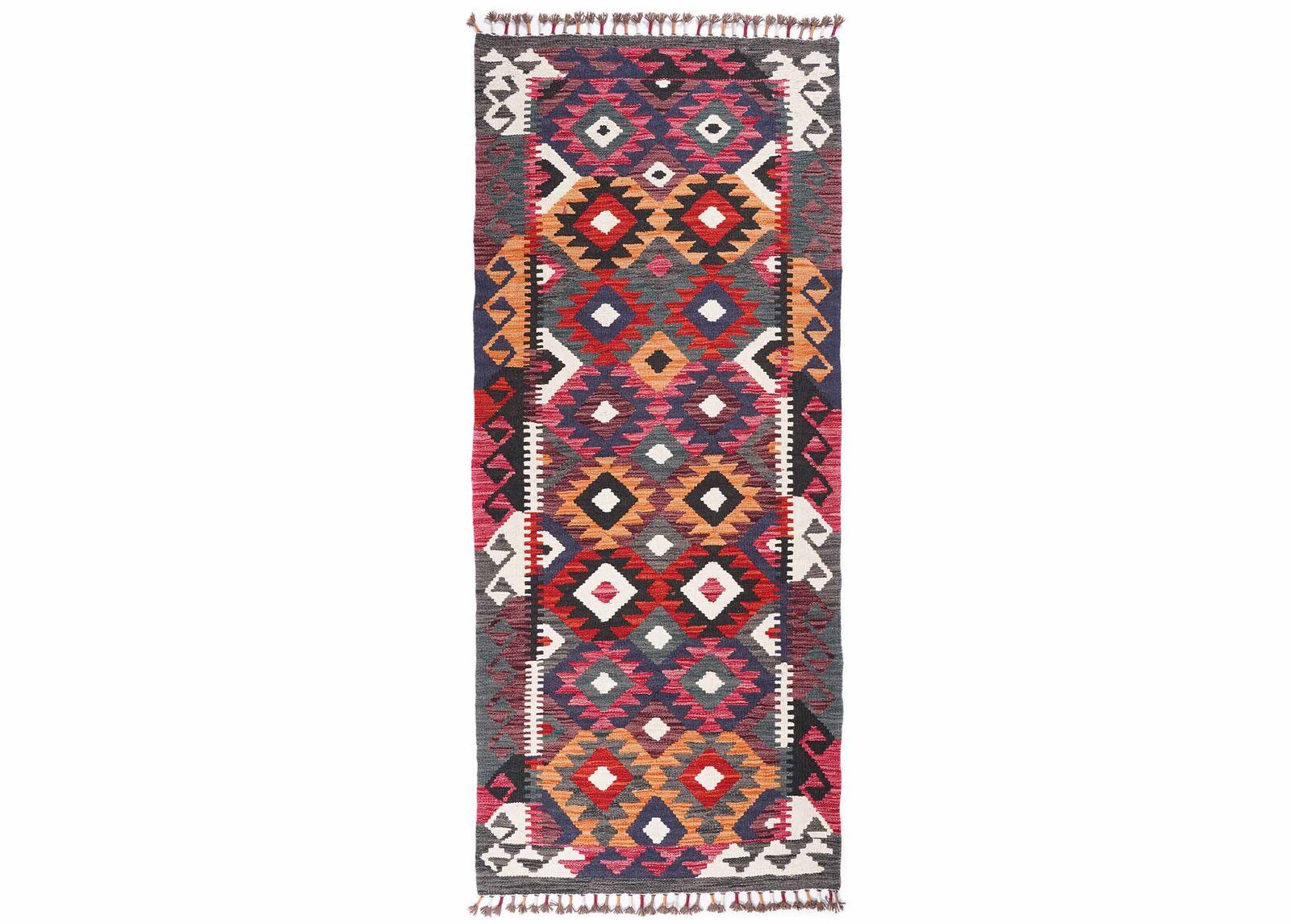 Geometric Handwoven Wool Kilim Runner 6x2.6 ft Dark Multi-Color - Rugs Turkey