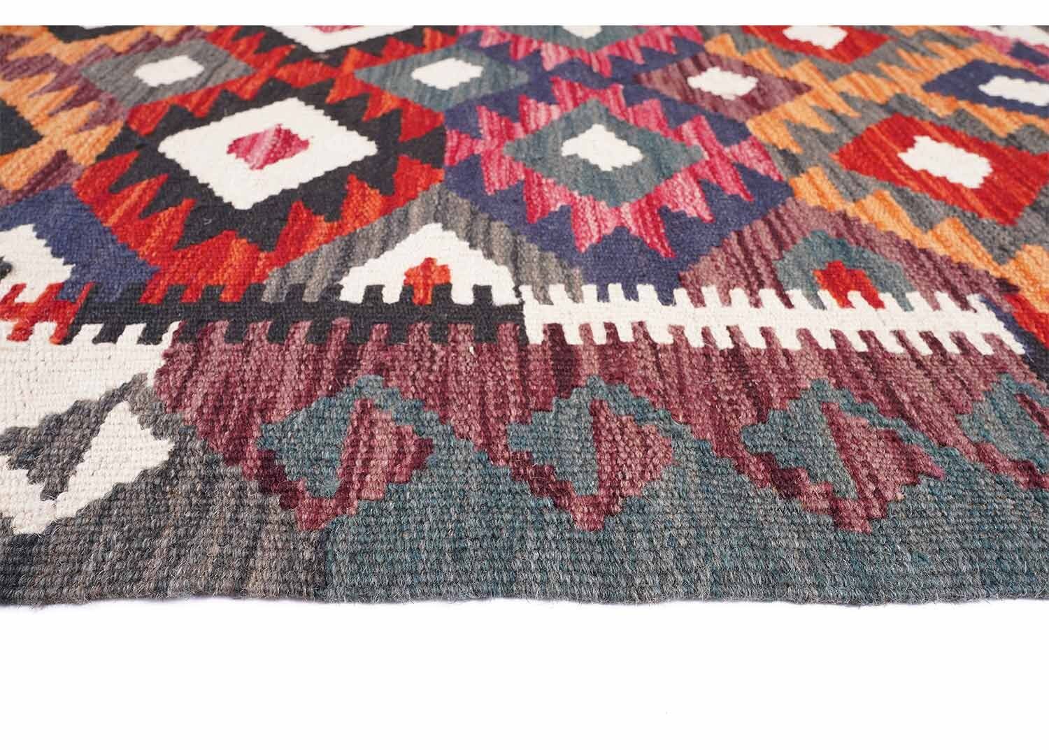 Geometric Handwoven Wool Kilim Runner 6x2.6 ft Dark Multi-Color - Rugs Turkey