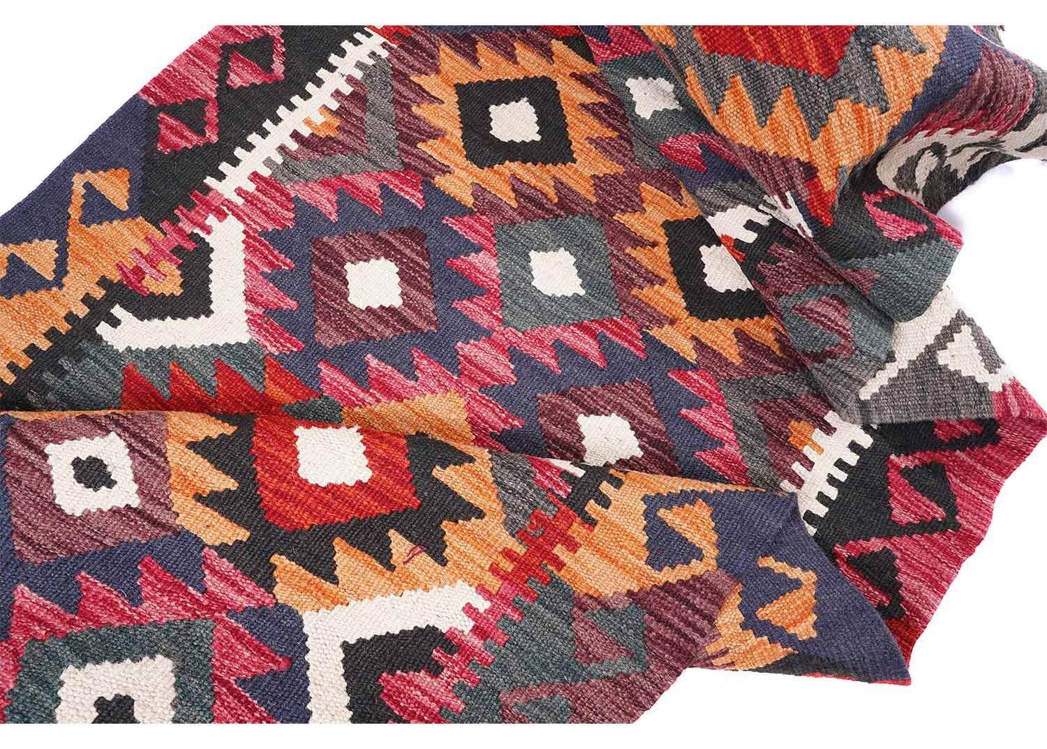 Geometric Handwoven Wool Kilim Runner 6x2.6 ft Dark Multi-Color - Image 4