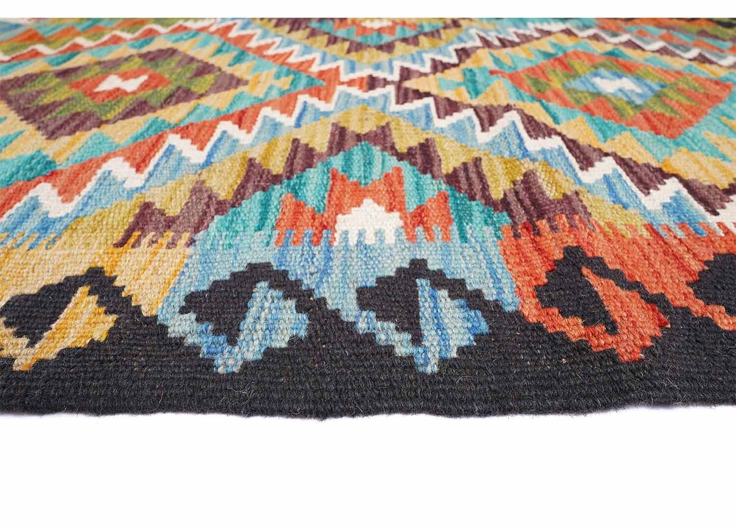 Handwoven Kilim Black & Orange Multicolor Runner Rug – 6.7x2 ft - Image 2
