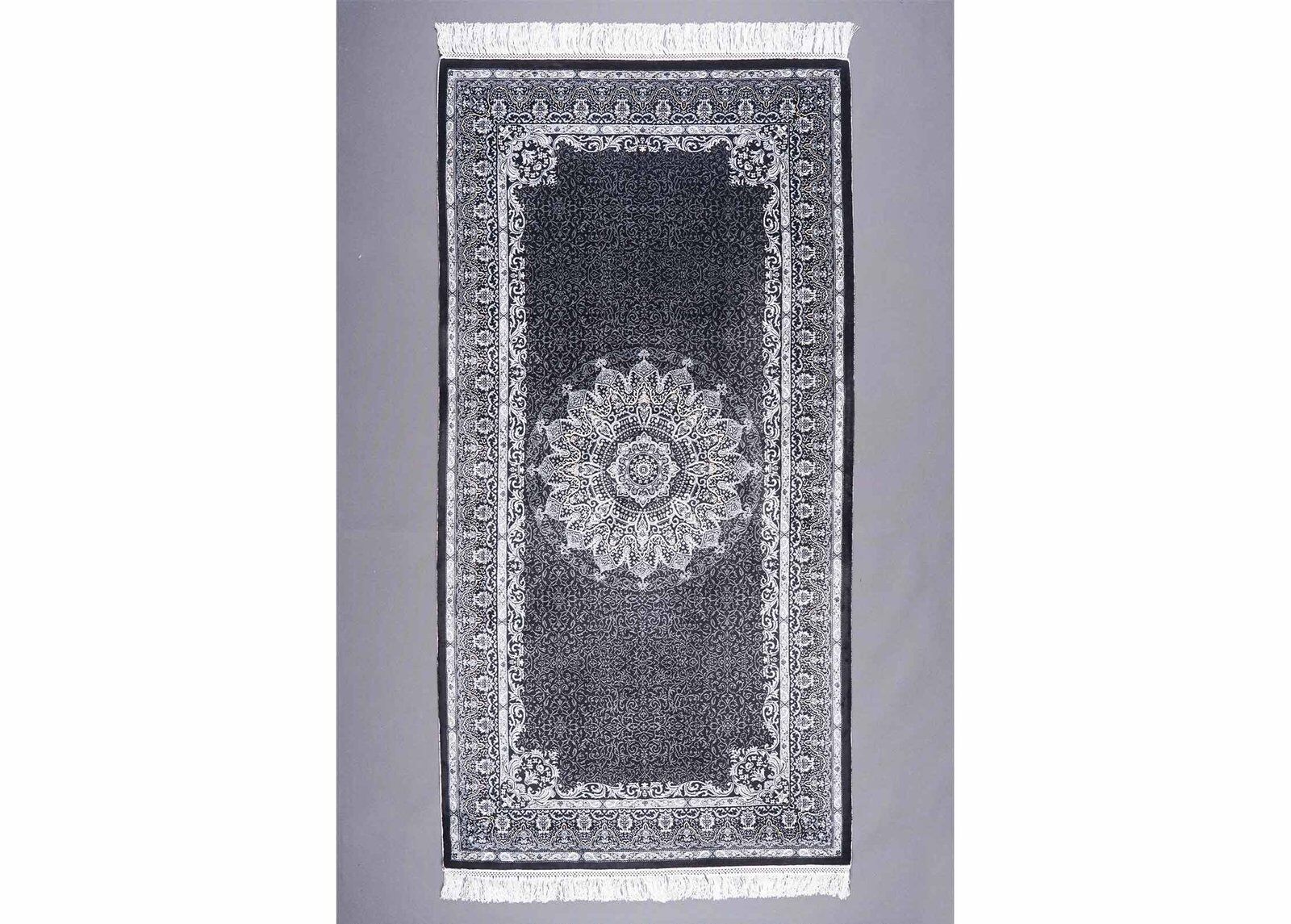 Medallion Premium Silk Black and White Rug 3x5 ft Turkish Rugs - Rugs Turkey