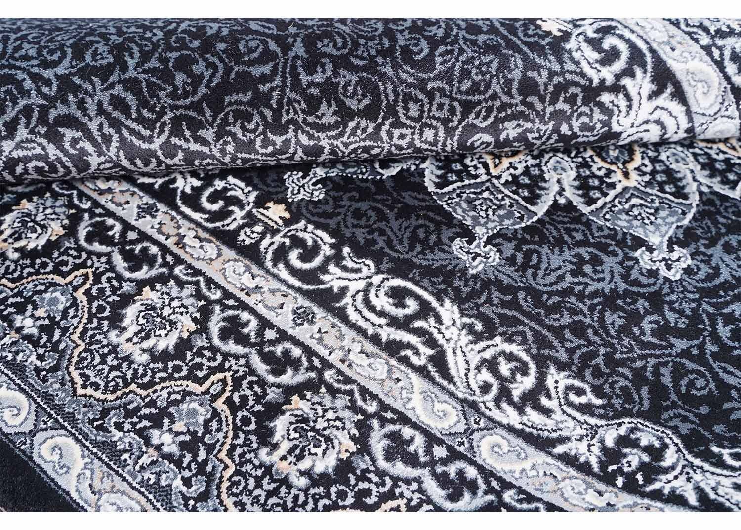 Medallion Premium Silk Black and White Rug 3x5 ft Turkish Rugs - Rugs Turkey