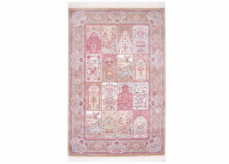 Prime Medallion Bamboo Silk Pink Oriental Rug 5x3 ft - Rugs Turkey