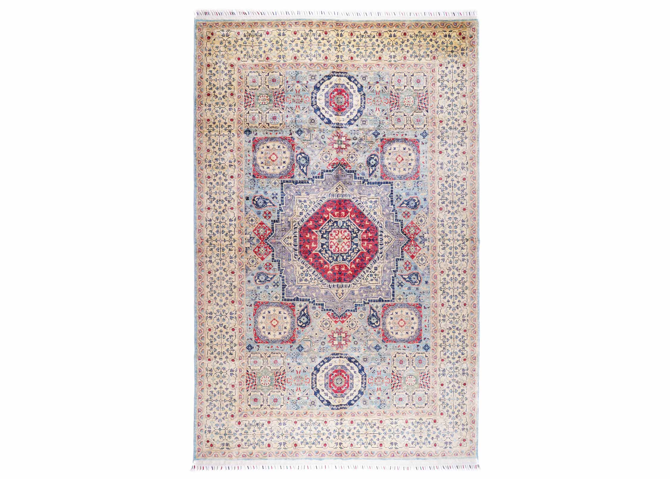 Authentic Memluk Geometric Pattern Traditional 10 x 6 Rug - Beige-Red - Rugs Turkey