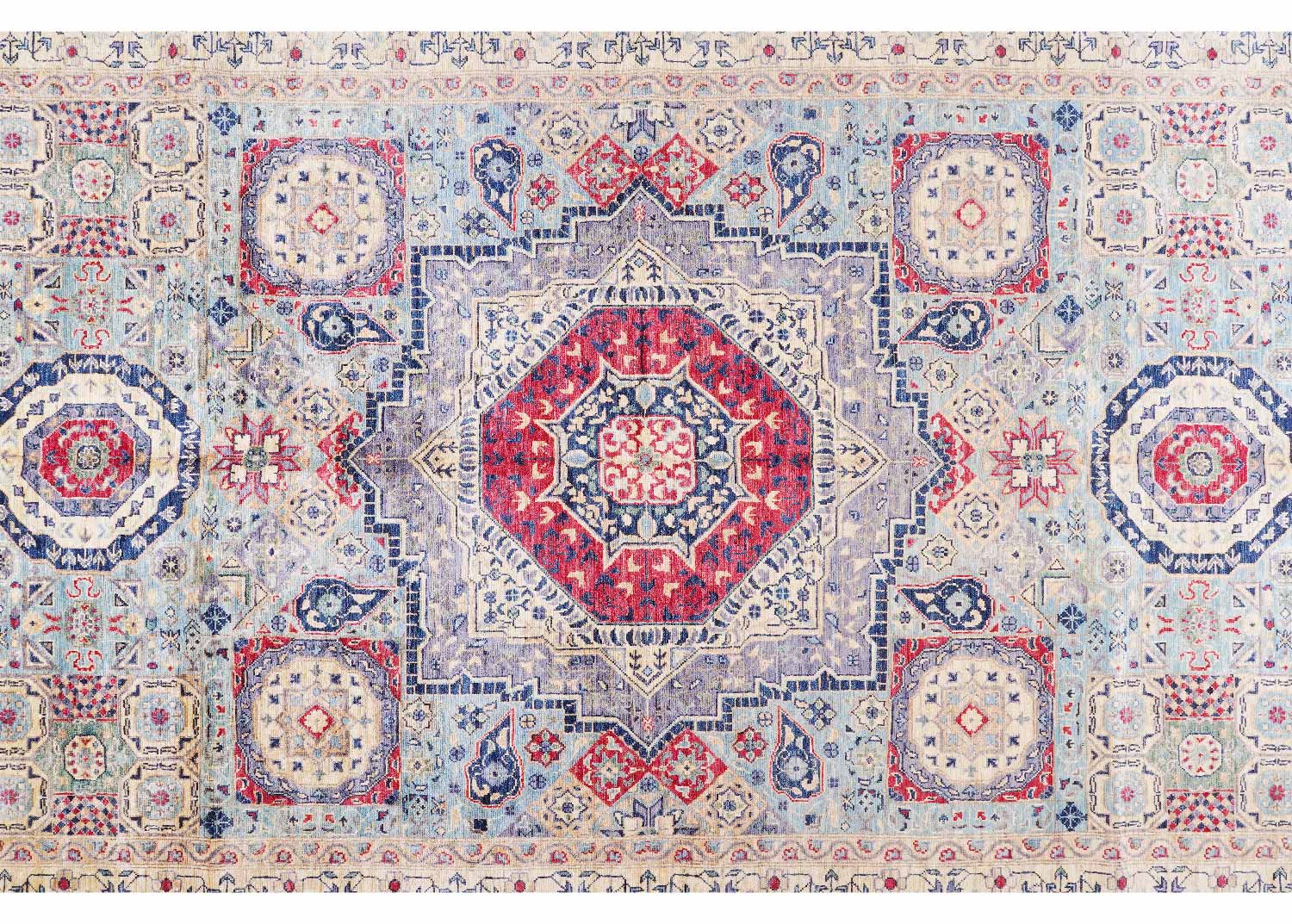 Authentic Memluk Geometric Pattern Traditional 10 x 6 Rug - Beige-Red - Rugs Turkey
