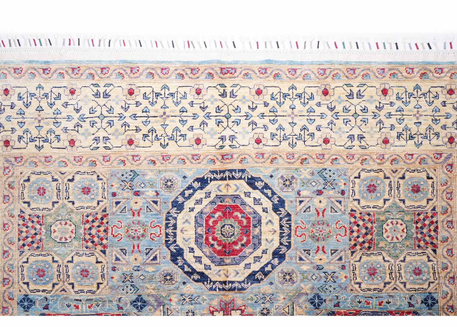 Authentic Memluk Geometric Pattern Traditional 10 x 6 Rug - Beige-Red - Rugs Turkey