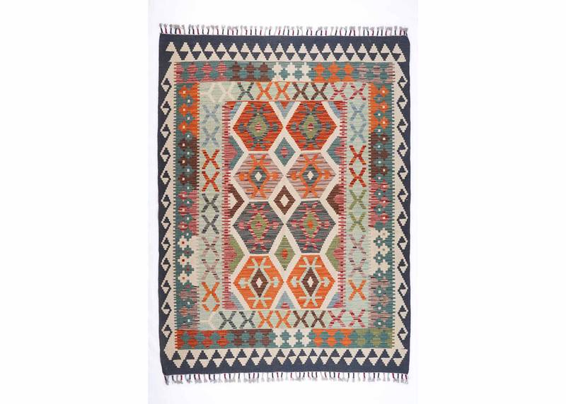 Authentic Wool Outdoor Rugs for Porch 5.7x4 ft Handwoven Kilim - Rugs Turkey