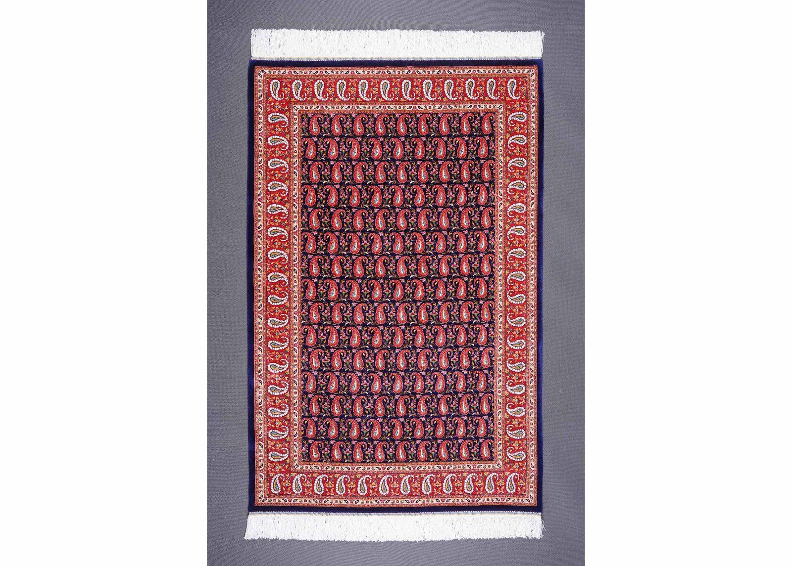 Bamboo-Silk Tugra Orange Blue Rug 4x2.6 ft Machine-made - Rugs Turkey