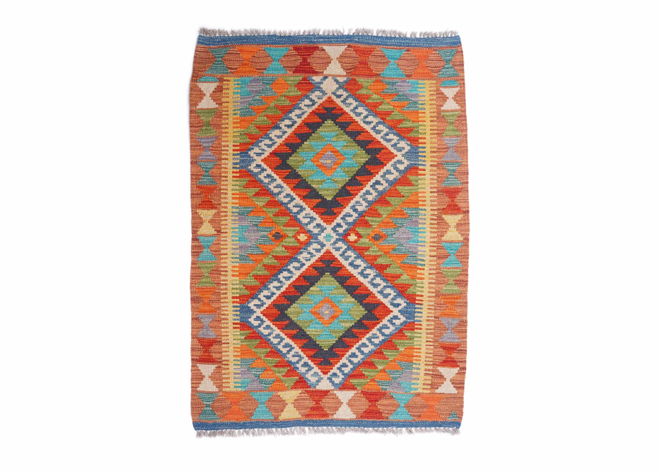 Bright Colors Kayseri Kilim Wall Art 3.7x2.5 ft Handwoven with Wool - Rugs Turkey