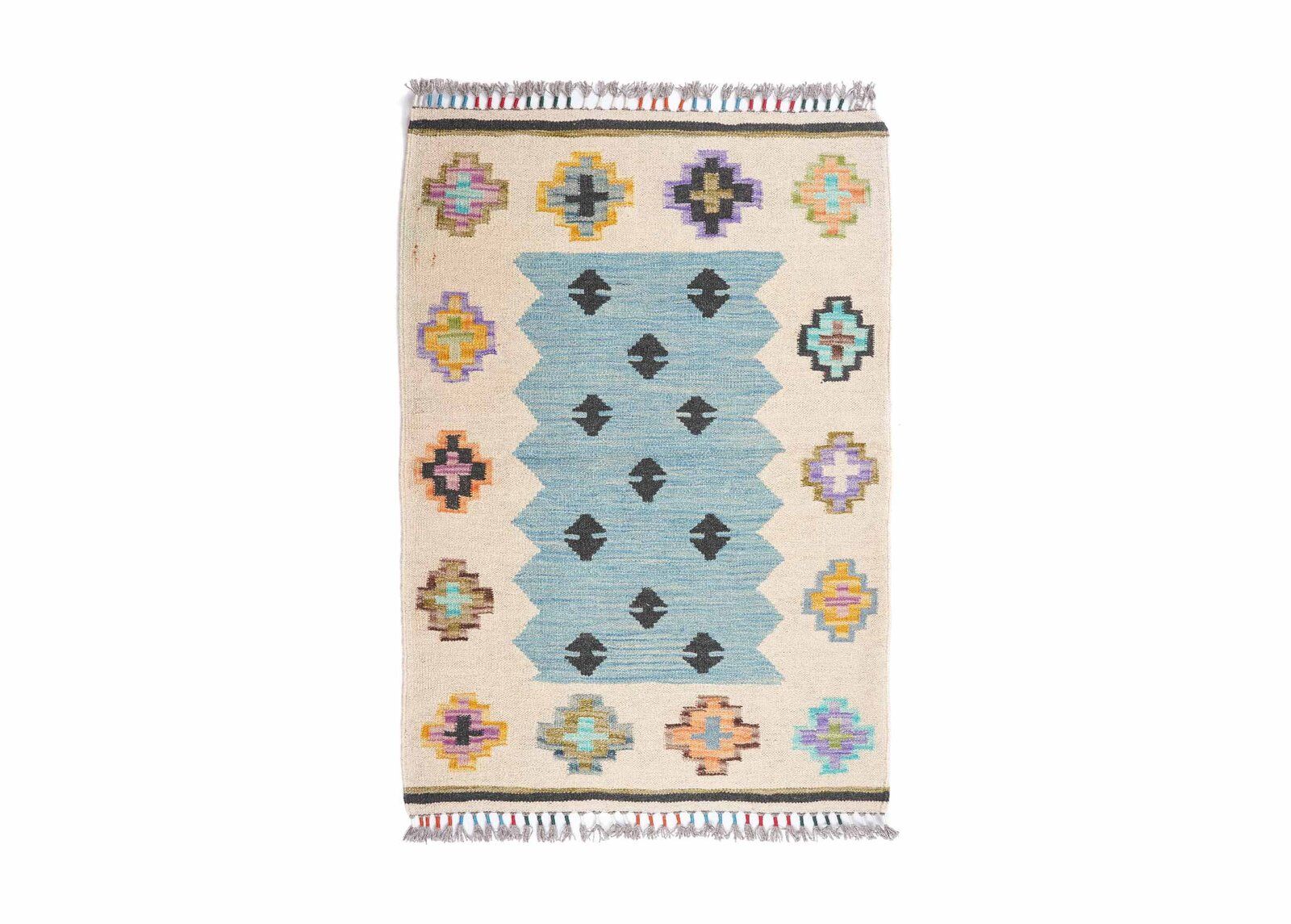 Chic Hand Woven Wool Area Rugs New 4x2.7 ft Usak Kilim - Rugs Turkey