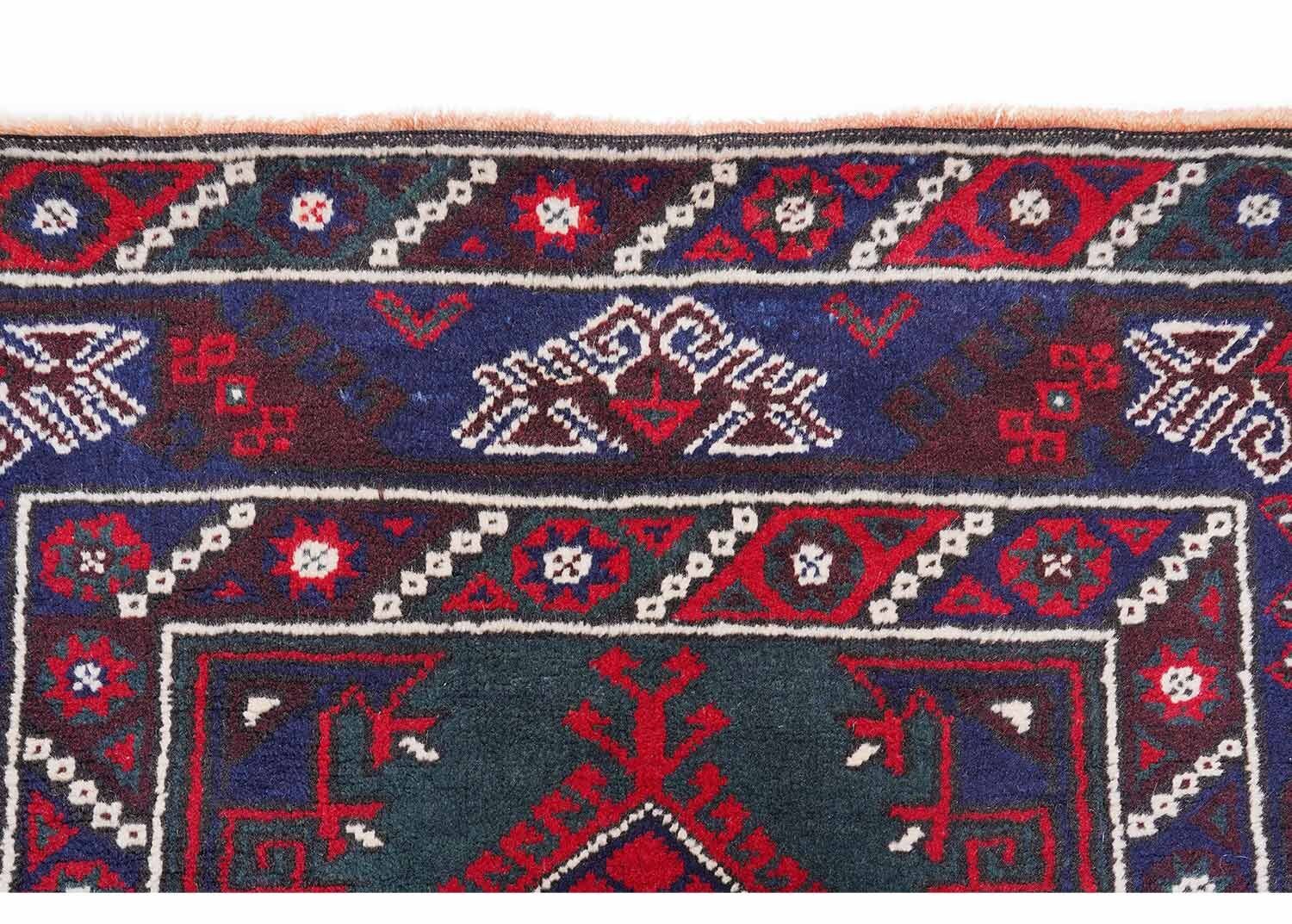 Dosemealti Blue Red Traditional Rug Hand-knotted 7x4 ft Pure Wool- Rugs Turkey