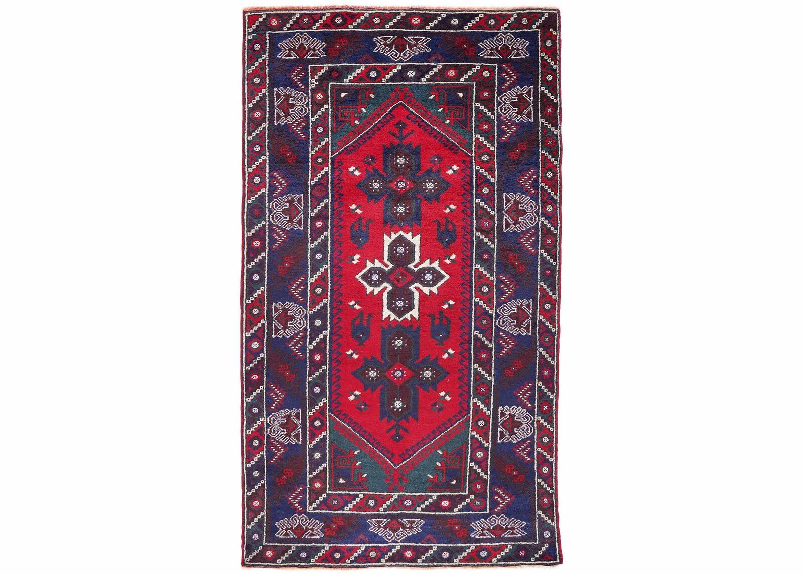 Dosemealti Blue Red Traditional Rug Hand-knotted 7x4 ft Pure Wool- Rugs Turkey