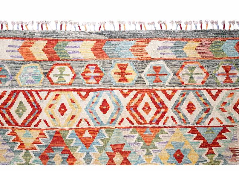 Flatweave Wool Area Rug 9.6x6.6 ft Multicolor Geometric Kilim - Rugs Turkey