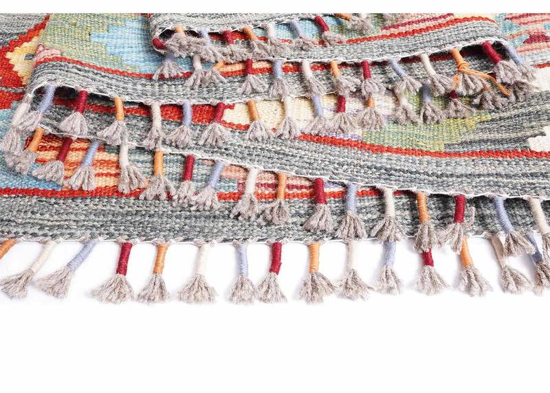 Flatweave Wool Area Rug 9.6x6.6 ft Multicolor Geometric Kilim - Rugs Turkey