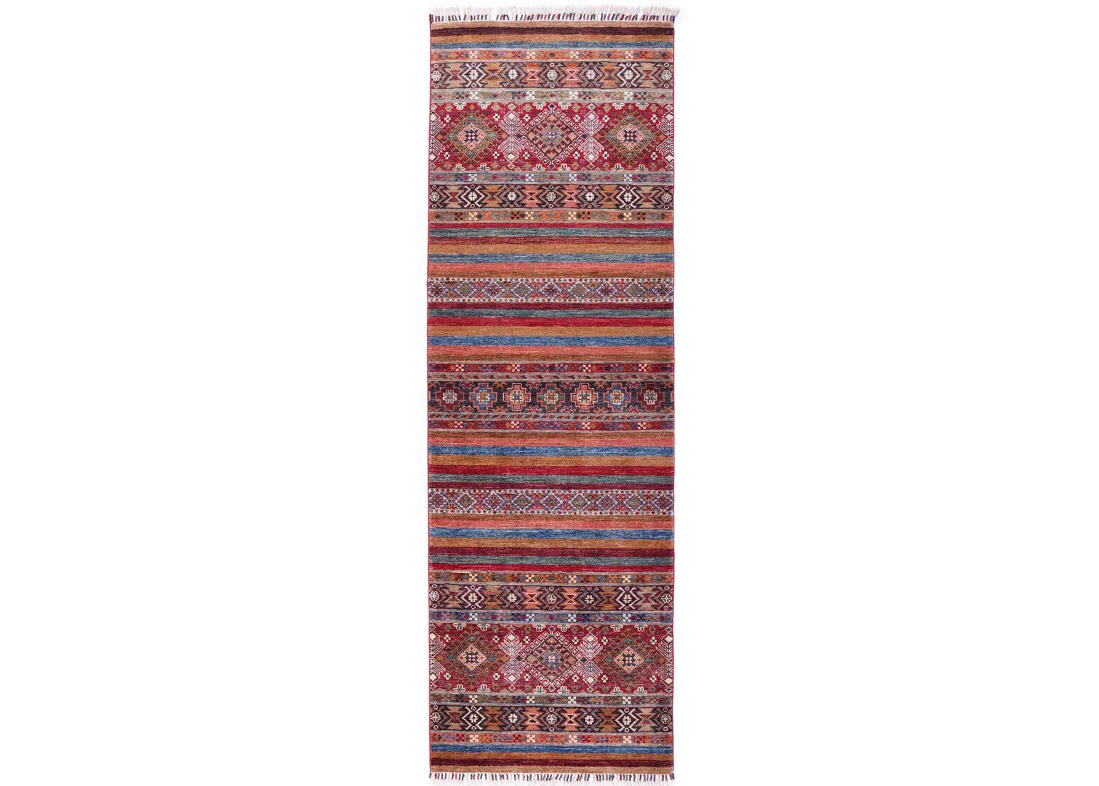 Horcun Red Kitchen Runner Handknotted Stripped Pattern 8x2.7 ft - Rugs Turkey
