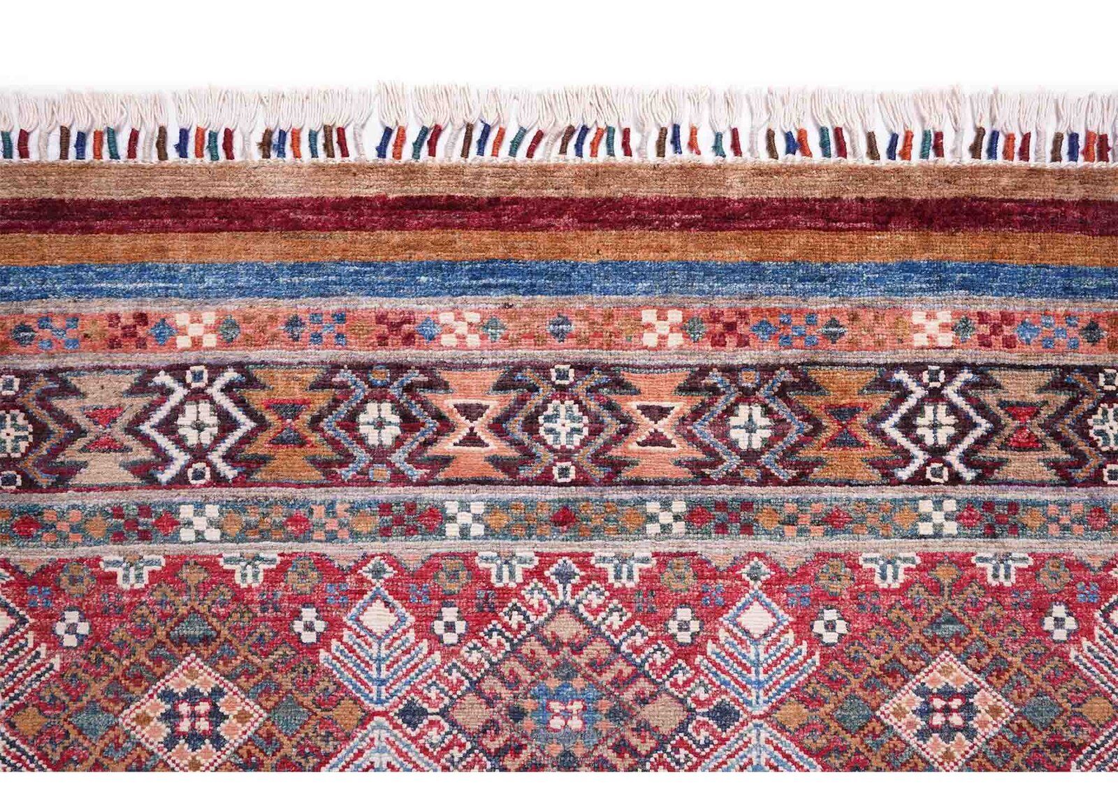 Horcun Red Kitchen Runner Handknotted Stripped Pattern 8x2.7 ft - Rugs Turkey