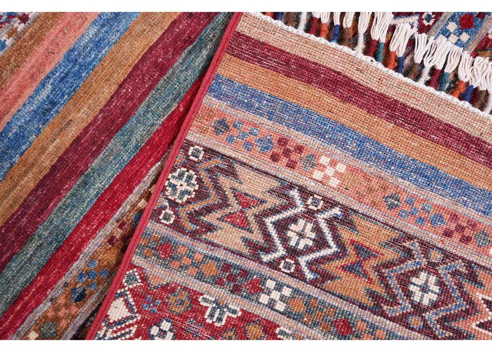 Horcun Red Kitchen Runner Handknotted Stripped Pattern 8x2.7 ft - Rugs Turkey