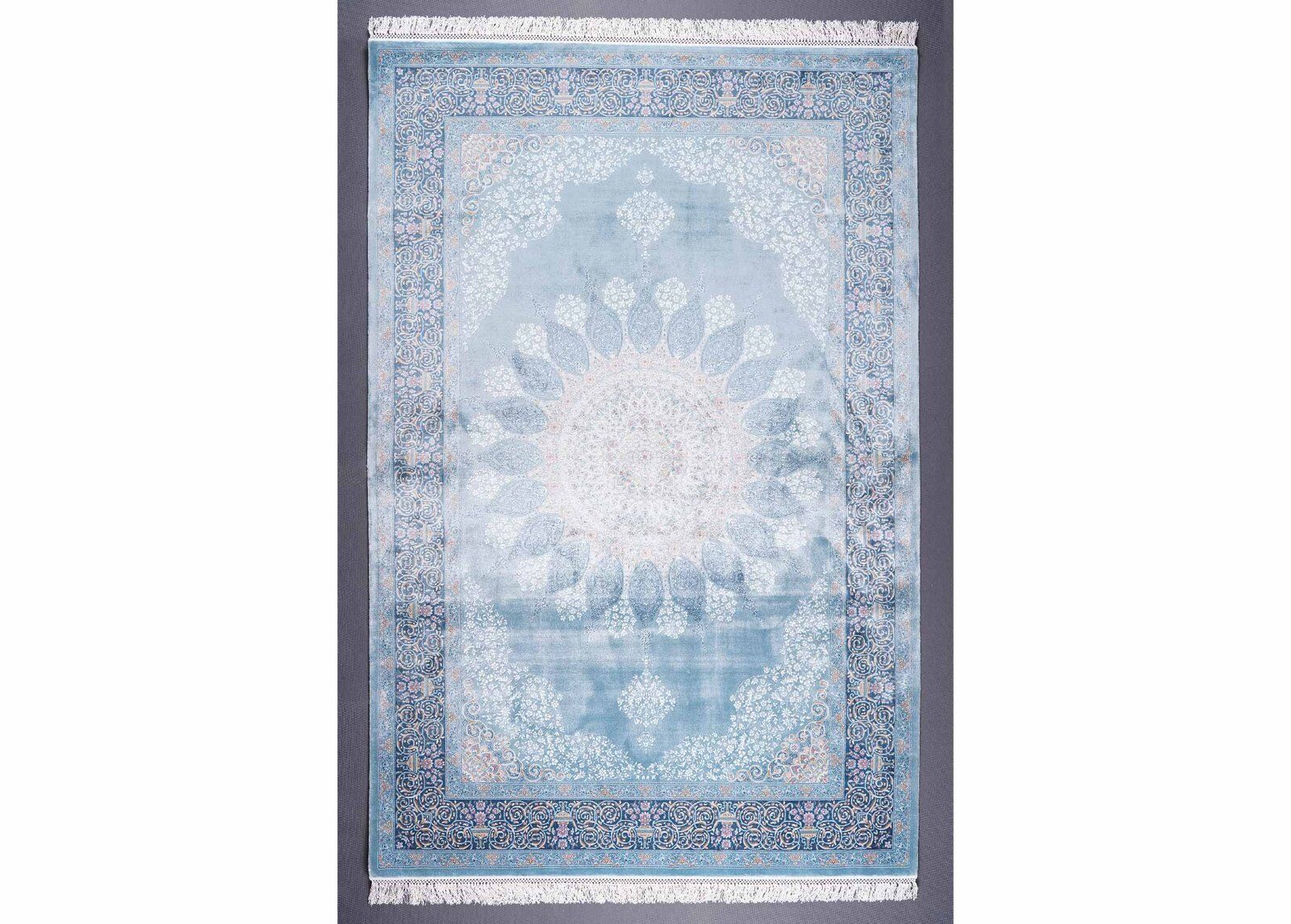 Medallion Blue and White Area Rug Machine made with Silk 6x4 ft - Rugs Turkey