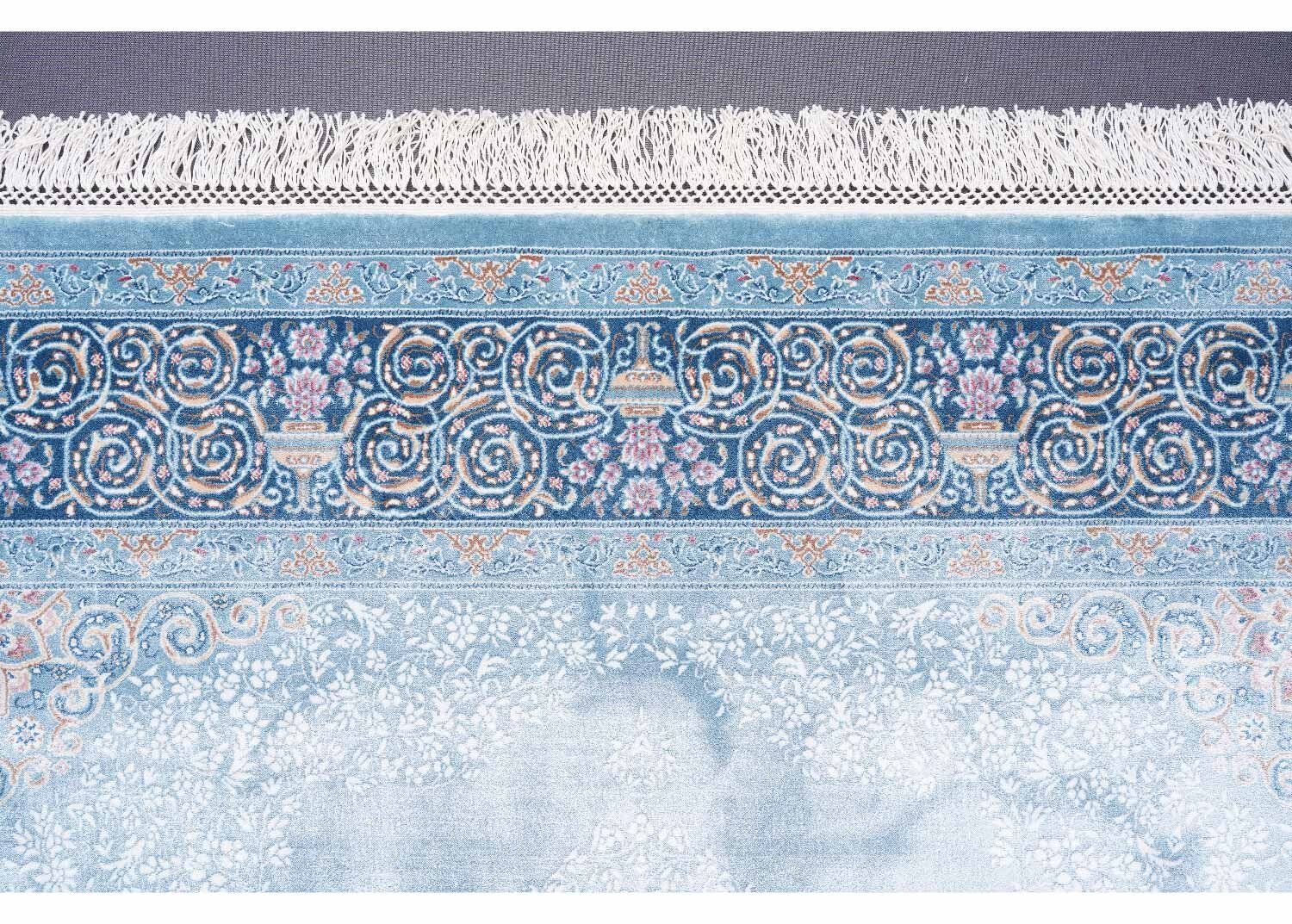 Medallion Blue and White Area Rug Machine made with Silk 6x4 ft - Rugs Turkey