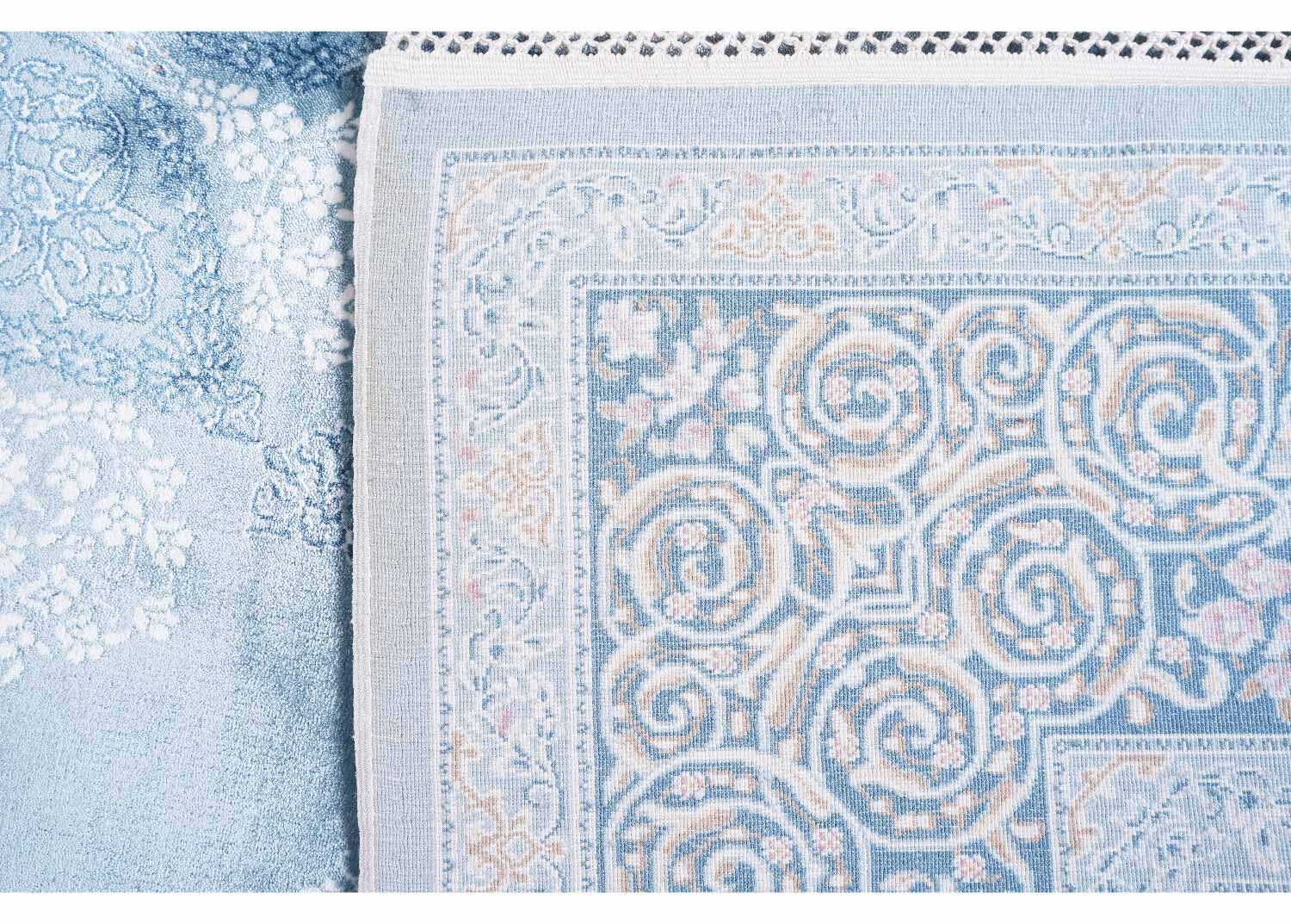 Medallion Blue and White Area Rug Machine made with Silk 6x4 ft - Rugs Turkey