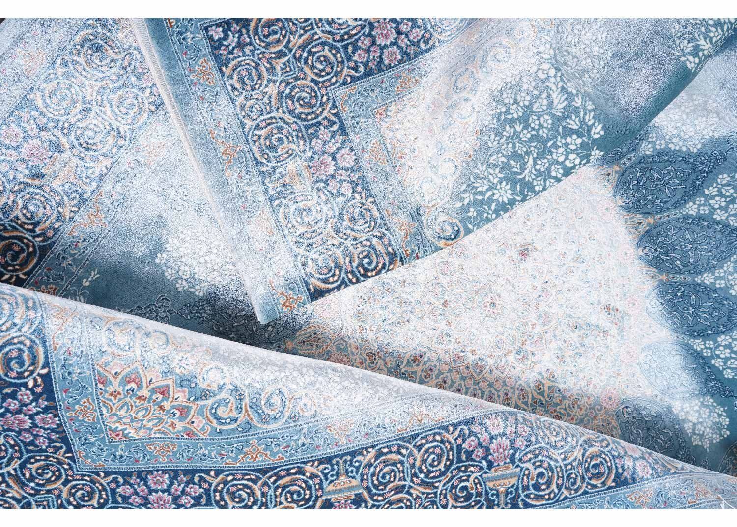 Medallion Blue and White Area Rug Machine made with Silk 6x4 ft - Rugs Turkey