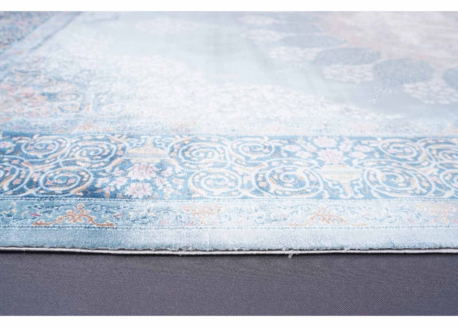 Medallion Blue and White Area Rug Machine made with Silk 6x4 ft - Rugs Turkey