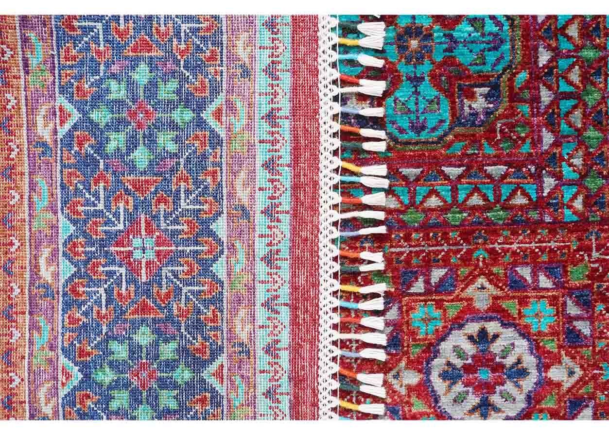 Memluk Red Blue Oriental Rug for Bedroom Handknotted 6.6x5 ft - Rugs Turkey