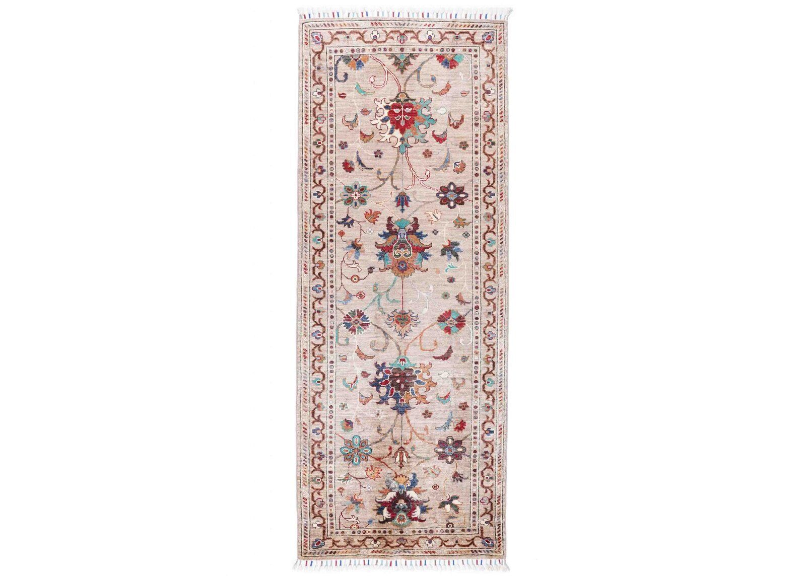 Sultani Floral Kitchen Runner Hand-knotted with Wool-Cotton 6.6x2 ft - Rugs Turkey