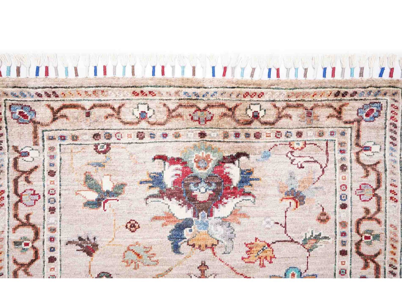 Sultani Floral Kitchen Runner Hand-knotted with Wool-Cotton 6.6x2 ft - Rugs Turkey