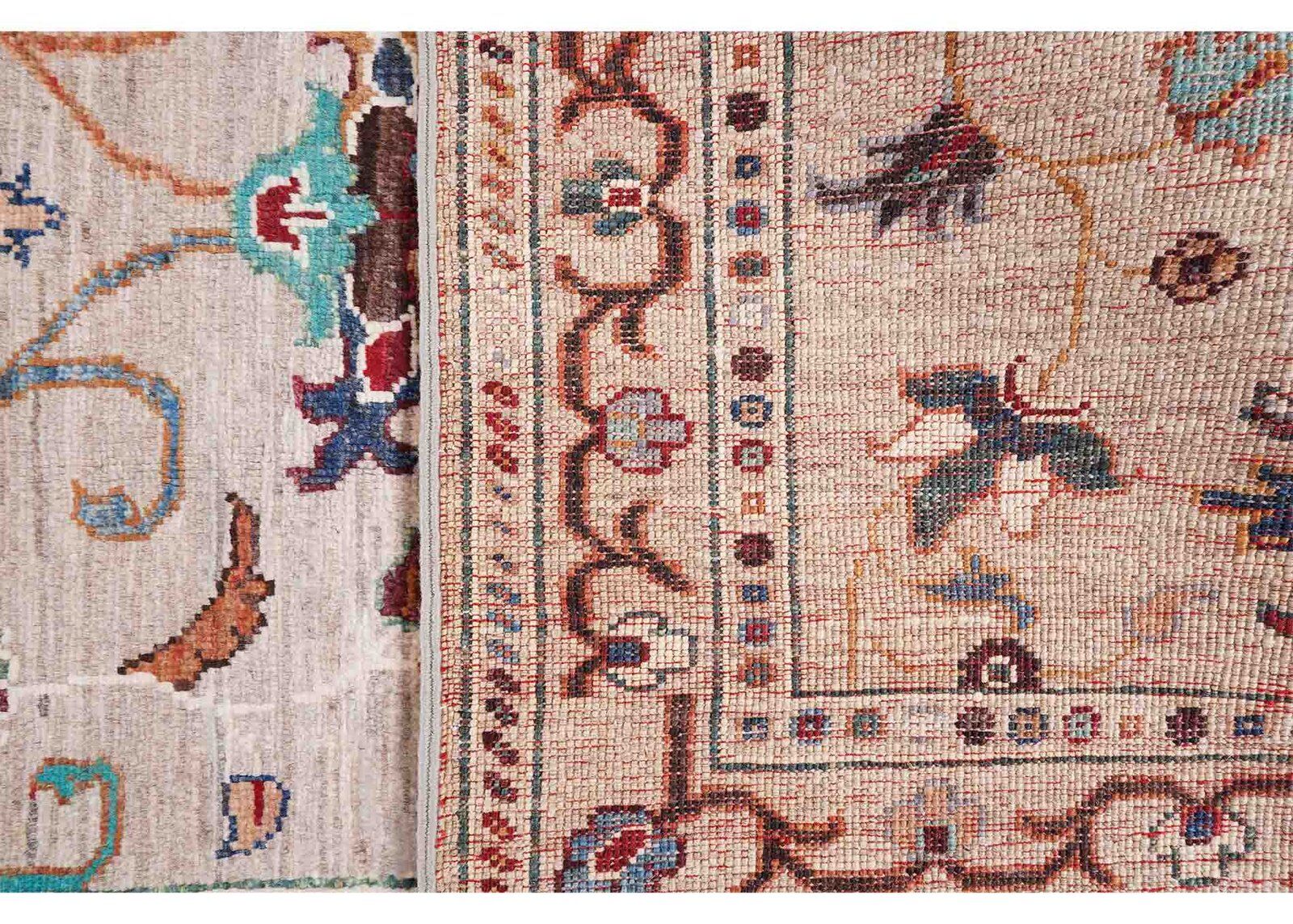 Sultani Floral Kitchen Runner Hand-knotted with Wool-Cotton 6.6x2 ft - Rugs Turkey