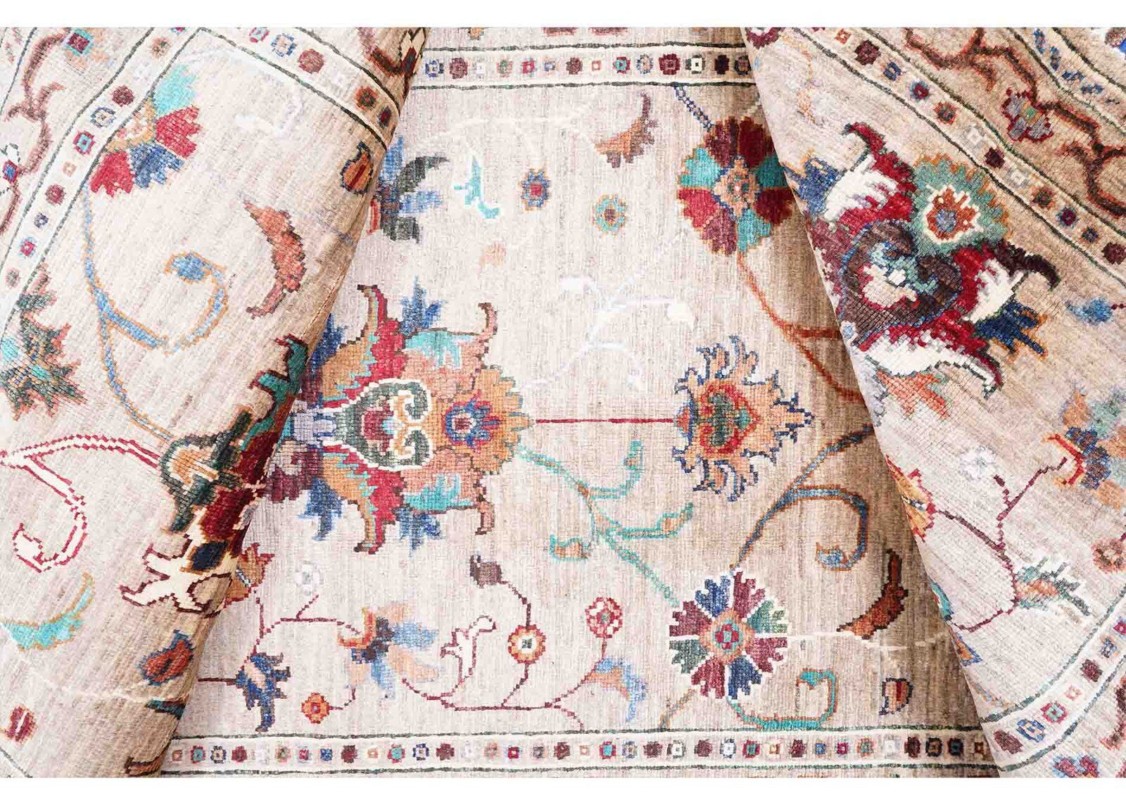 Sultani Floral Kitchen Runner Hand-knotted with Wool-Cotton 6.6x2 ft - Rugs Turkey