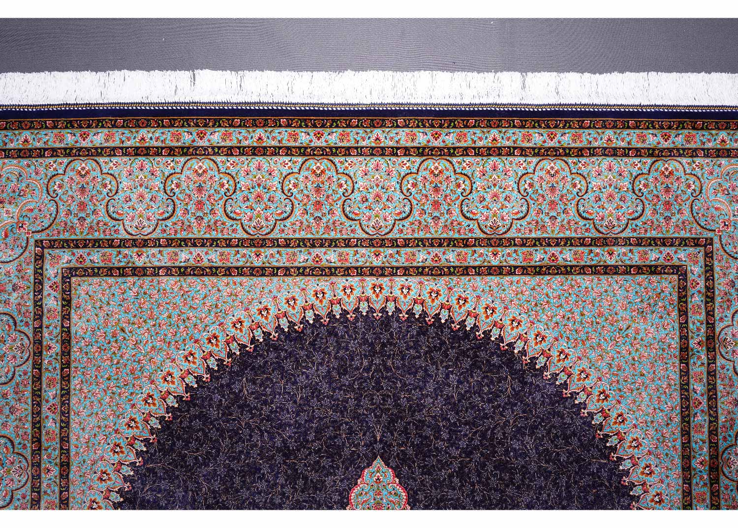 Tugra Bamboo-Silk Blue Orange Area Rug 6.5x9.8 ft Machine Made - Rugs Turkey