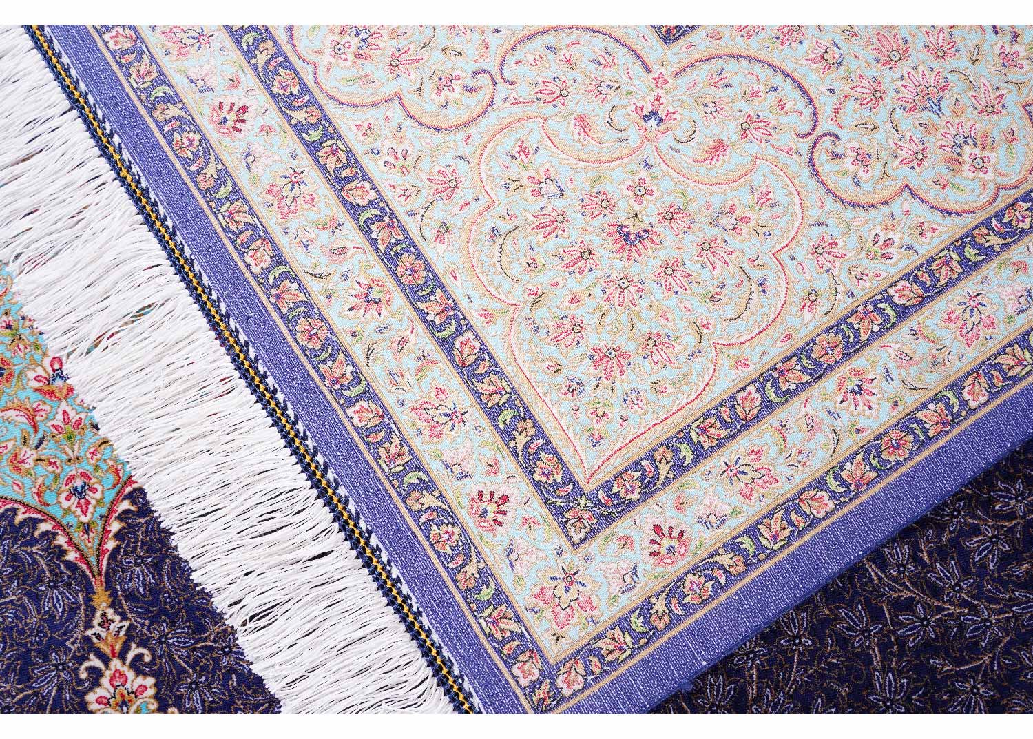 Tugra Bamboo-Silk Blue Orange Area Rug 6.5x9.8 ft Machine Made - Rugs Turkey