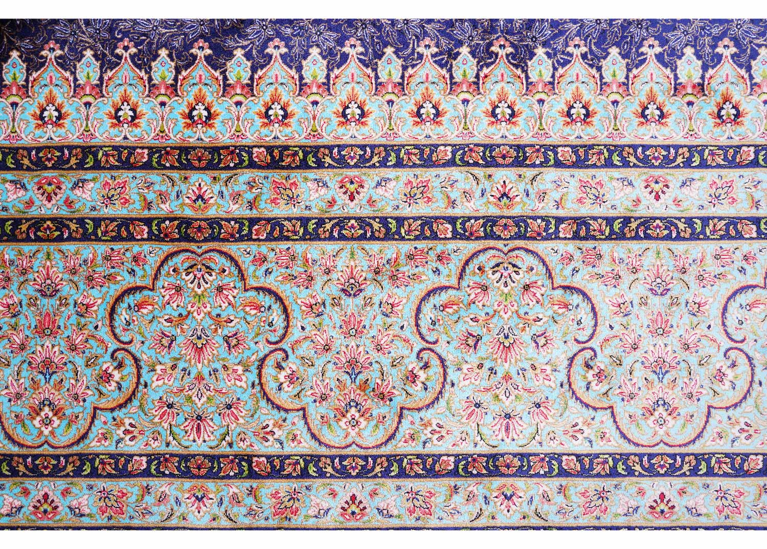 Tugra Bamboo-Silk Blue Orange Area Rug 6.5x9.8 ft Machine Made - Rugs Turkey