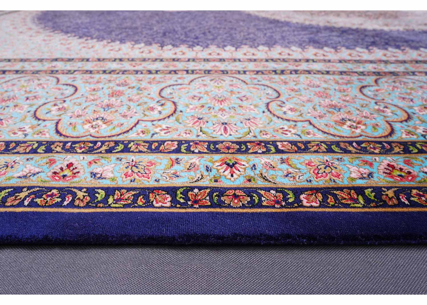 Tugra Bamboo-Silk Blue Orange Area Rug 6.5x9.8 ft Machine Made - Rugs Turkey