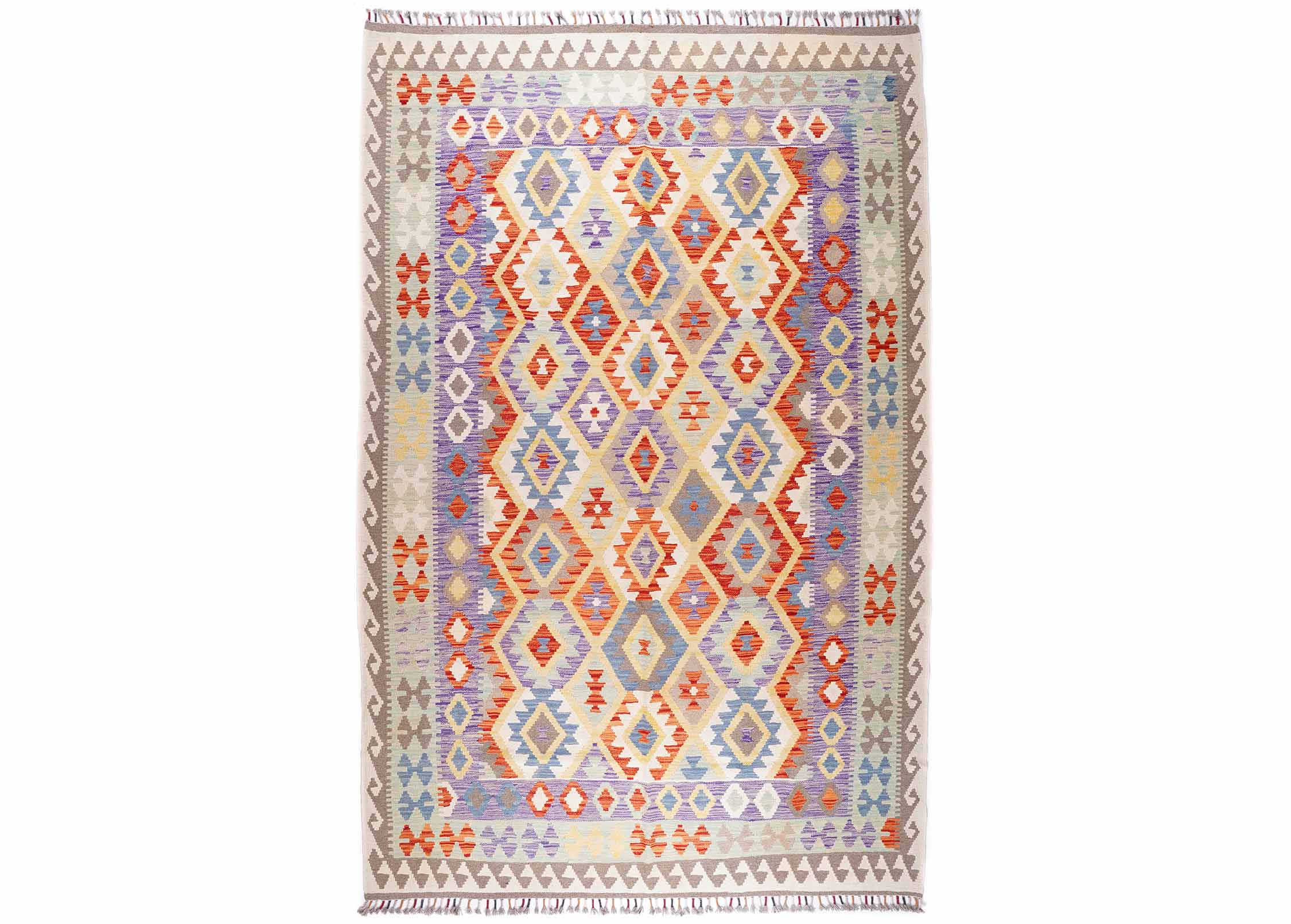 Wool Flatweave Rug Classic Kilim Design 9.6x6.5 ft Handwoven - Rugs Turkey