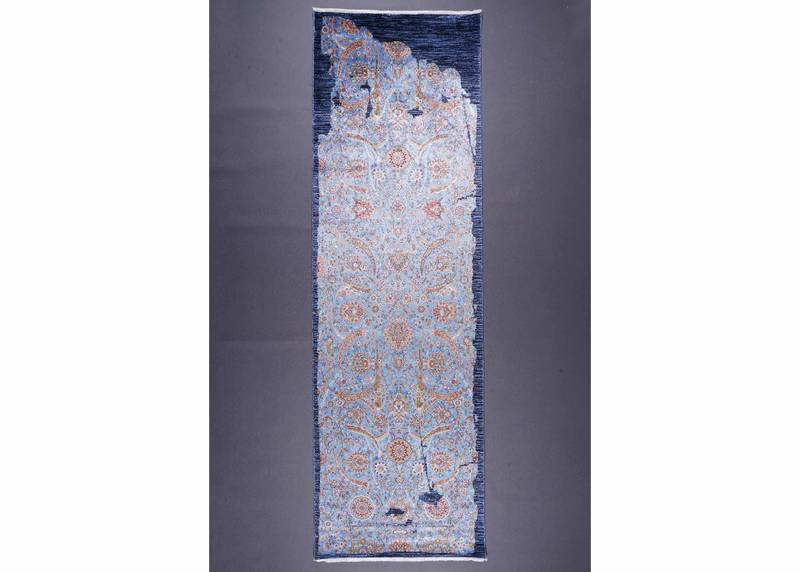 Blue Modern Runner Rug for Hallway - Machine-Made 8.2x2.6 ft Medallion - Rugs Turkey