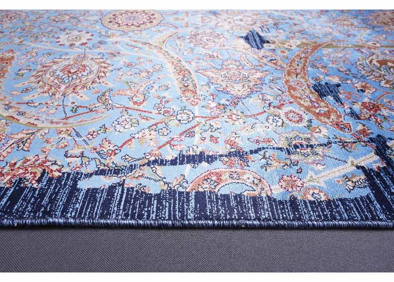 Blue Modern Runner Rug for Hallway - Machine-Made 8.2x2.6 ft Medallion - Rugs Turkey