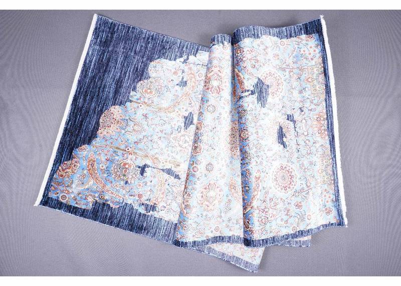 Blue Modern Runner Rug for Hallway - Machine-Made 8.2x2.6 ft Medallion - Rugs Turkey