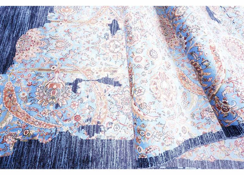Blue Modern Runner Rug for Hallway - Machine-Made 8.2x2.6 ft Medallion - Rugs Turkey