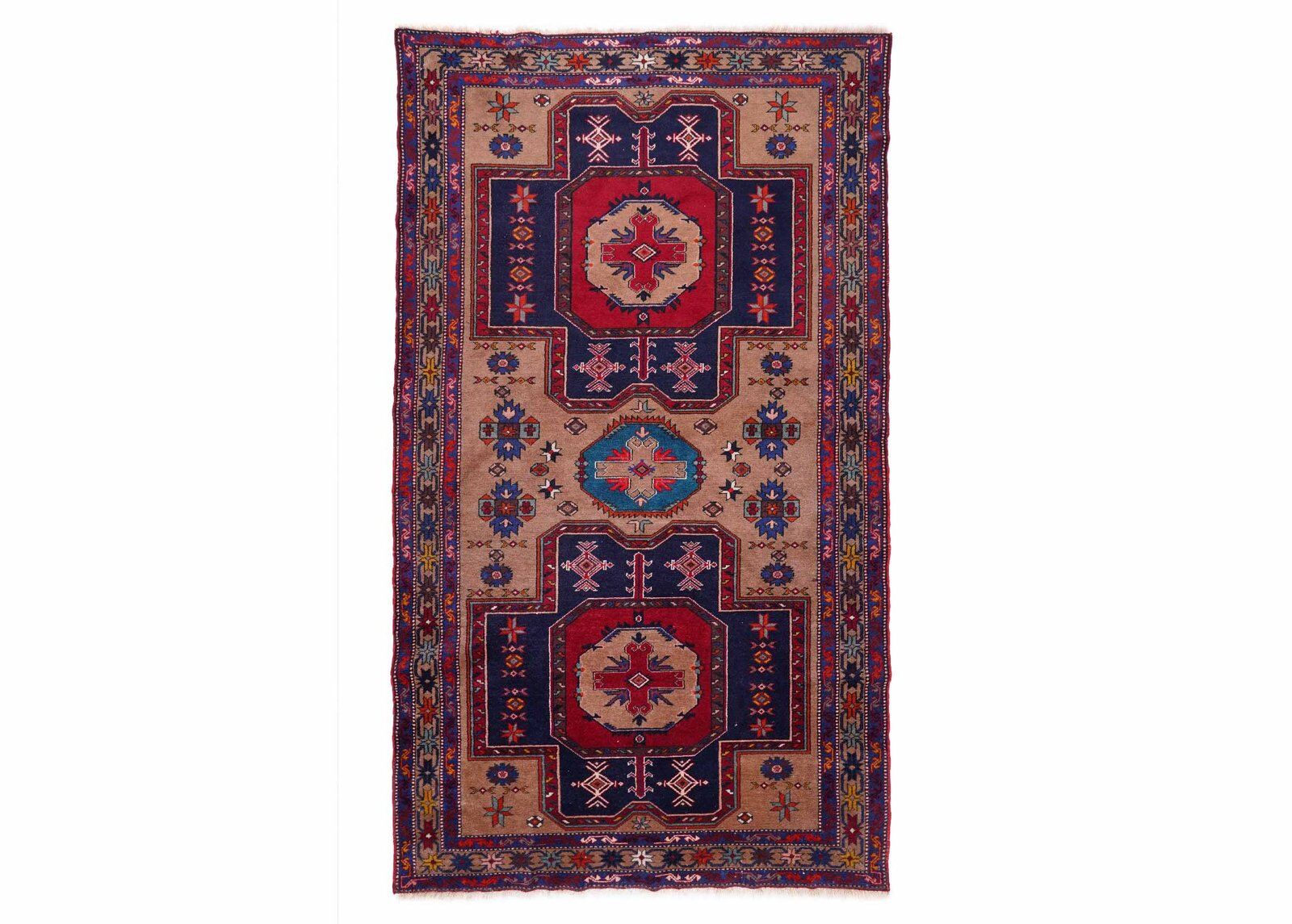 Karabag Vintage Wool Area Rug Hand-Knotted 6.8x3.9 ft Traditional - Rugs Turkey