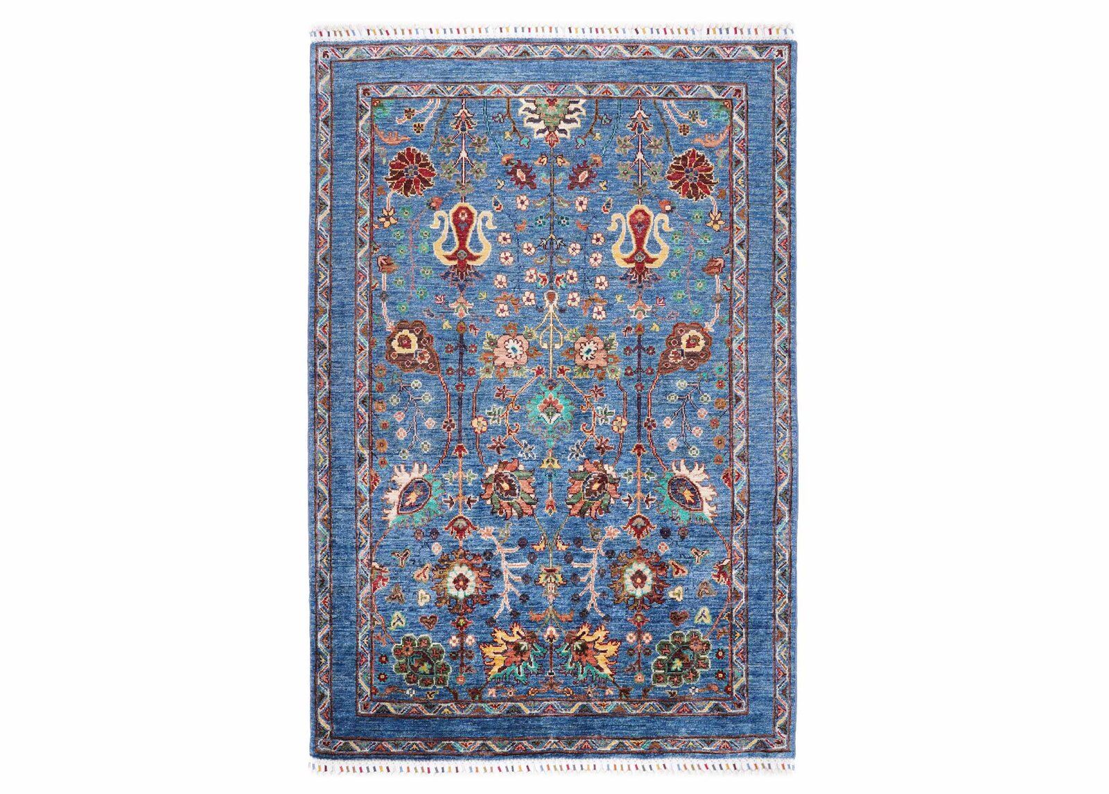 Traditional Sultani Blue Oriental Rug Hand-Knotted with Wool-Cotton 6x4 - Rugs Turkey