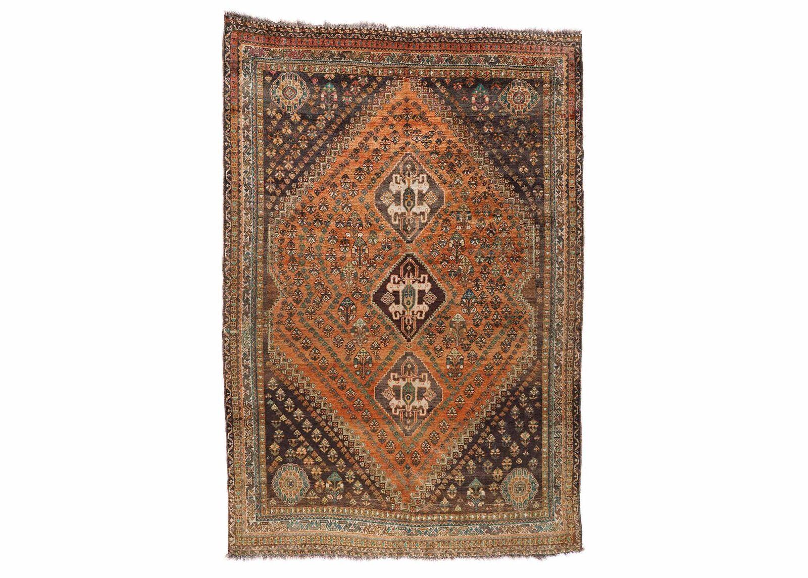 Siraz Antique Handknotted Orange and Brown Area Rug – 8.5x5.7 ft - Rug Turkey