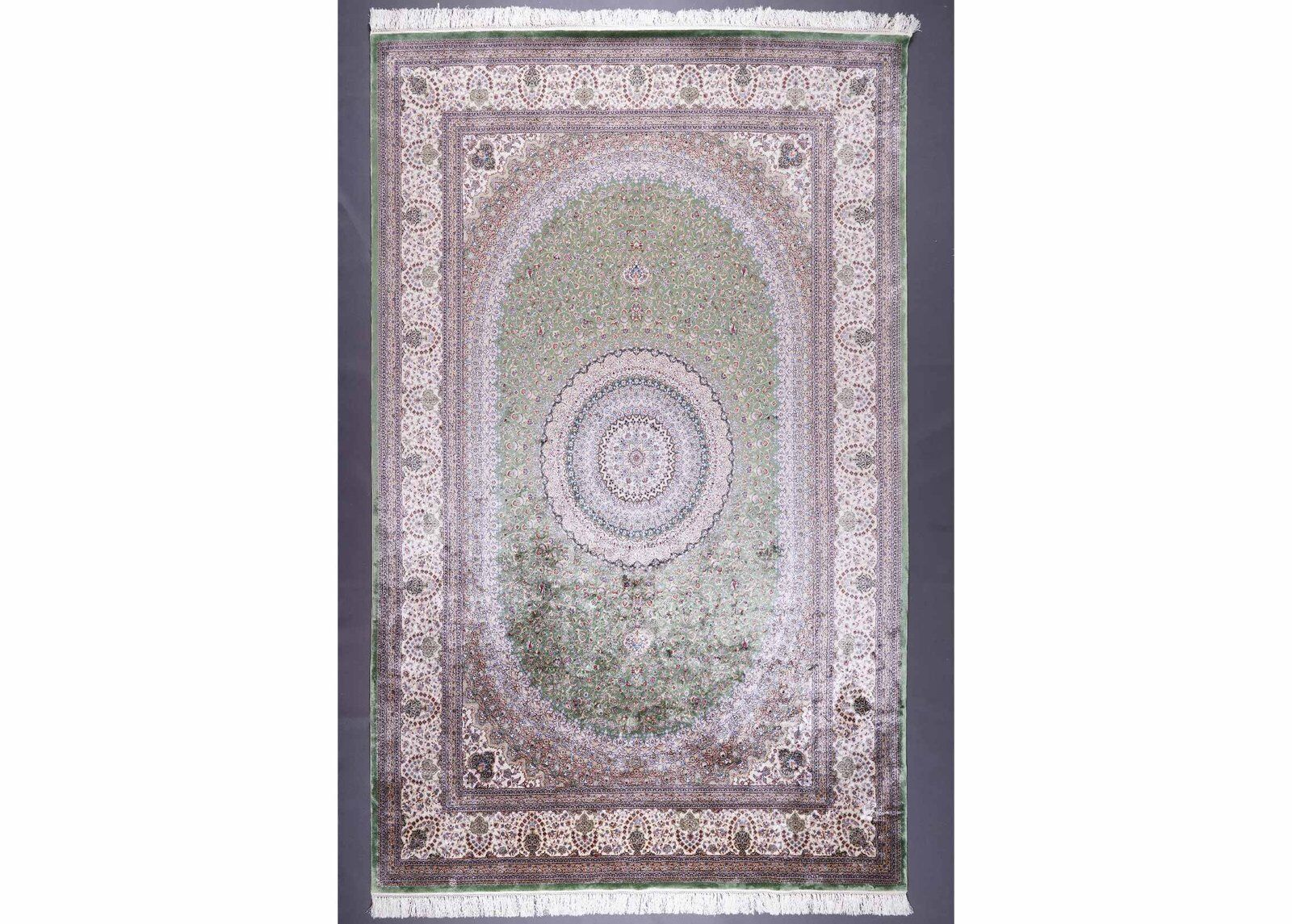 Beige-Green Medallion 6x9 Outdoor Rug Machine-made with Silk - Rugs Turkey