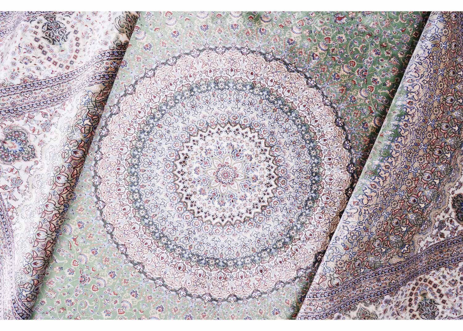 Beige-Green Medallion 6x9 Outdoor Rug Machine-made with Silk - Rugs Turkey